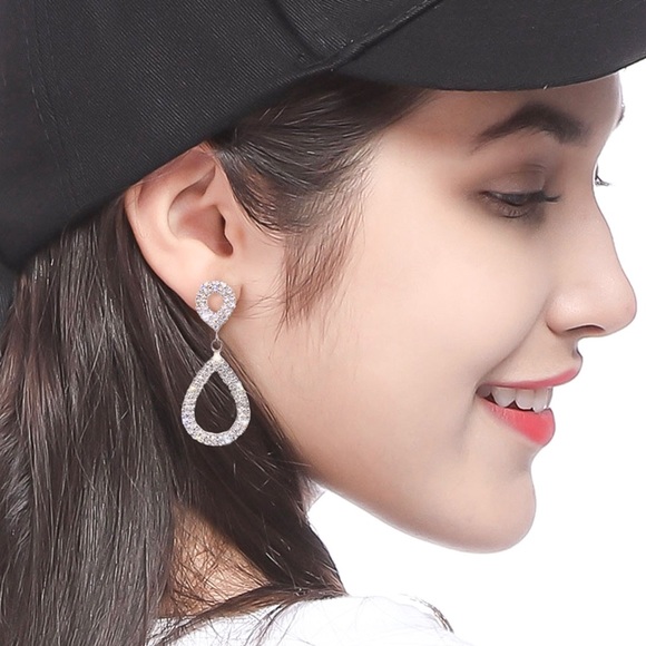 2/$20! Silver Crystal Pave Teardrop Stud Earrings - Picture 4 of 7